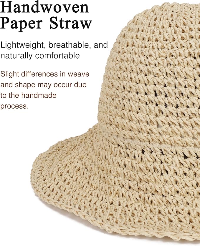 Womens Wide Brim Straw Sun Hat Foldable Floppy Crochet Beach Hat for Summer