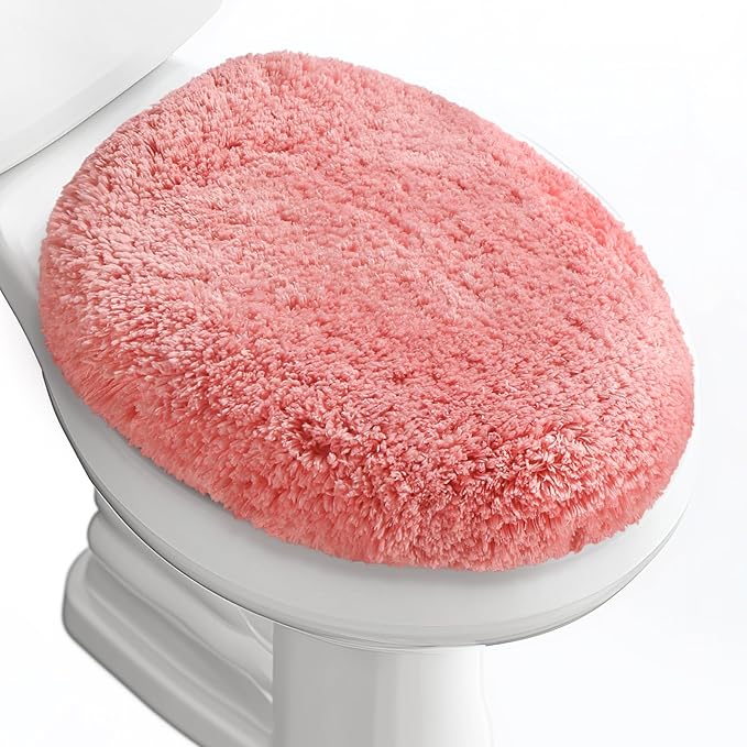 Microfiber Elongated Toilet Seat Cover 19.5"x 15" Machine Washable Solid Toilet Lid Cover Adjustable Rubber Backing Fits Most 18-19.5" L x 14-16" W Elongated Toilet Seat