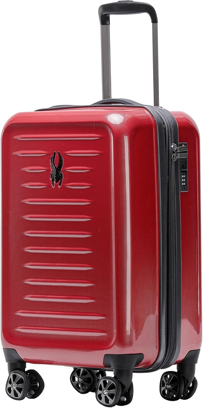 Spyder Rails 20 Inch Expandable Hardside Upright Suitcase with 360° Spinner Wheels, TSA Approved Lock, Red