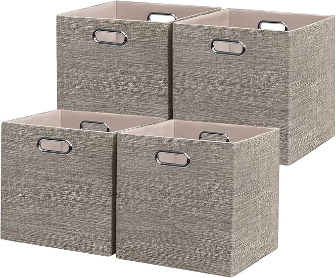Posprica Storage Basket Bins,12×12 Foldable Storage Cube Boxes Fabric Drawer for Closet Shelf Cabinet Bookcase,4pcs,Coffee