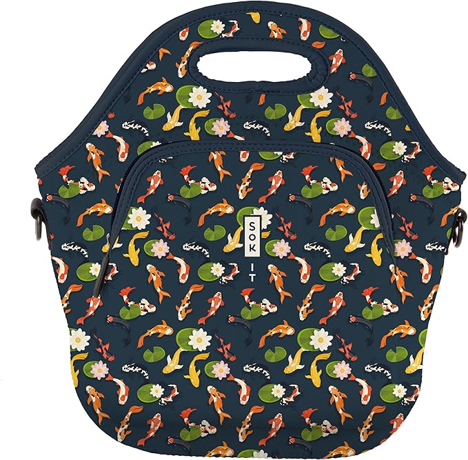 Sok It LunchTote Zippered Bag Insulated Neoprene Caddy (Koi Garden, X-Large 6.5 Quart Lunch Tote)