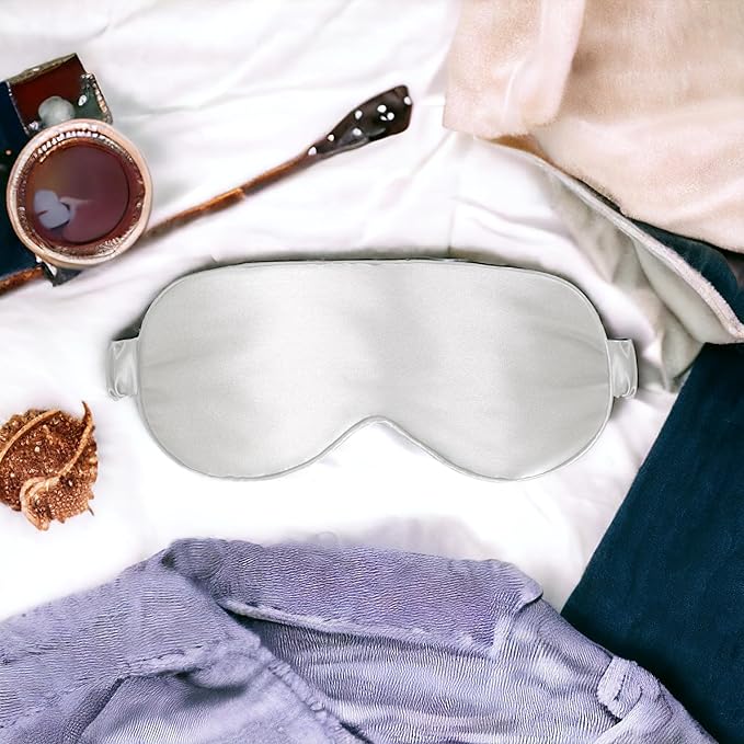 Adjustable Silk Sleep Mask Eye Covers | 100% Pure 6A Mulberry Silk | Blackout & Hypoallergenic | Concealed Strap for Women & Men | for Sleeping & Travel (Ivory White)