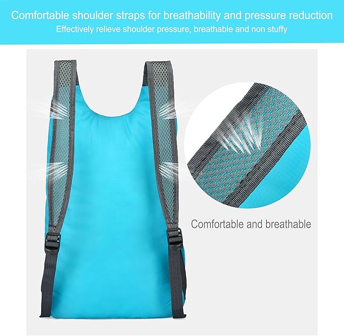 16L Hiking Daypack Lightweight Foldable Travel Backpack Water Repellent Camping Outdoor Packable Easy Carry-on Bag (Blue)