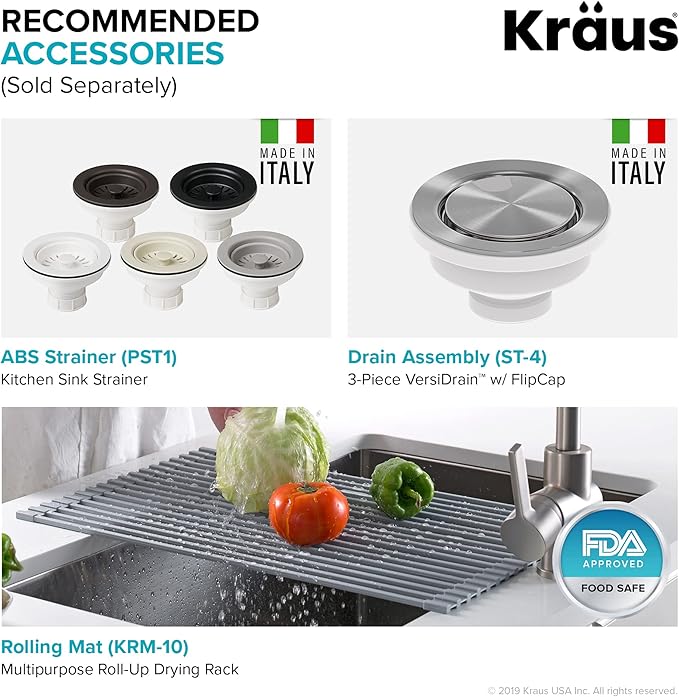 KRAUS Forteza 33-inch Drop in/Undermount 50/50 Double Bowl Granite Kitchen Sink in Black, KGD-52BLACK