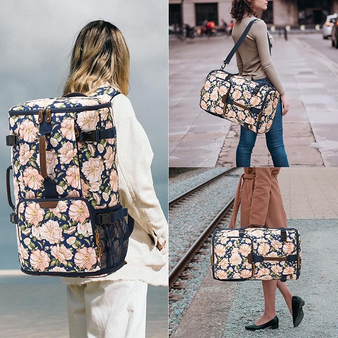 G-FAVOR Travel Backpack for Women, 40L Carry On Backpack Flight Approved Convertible Duffel Bag Backpack Fit for 17.3 Inch Laptop Bag, Floral