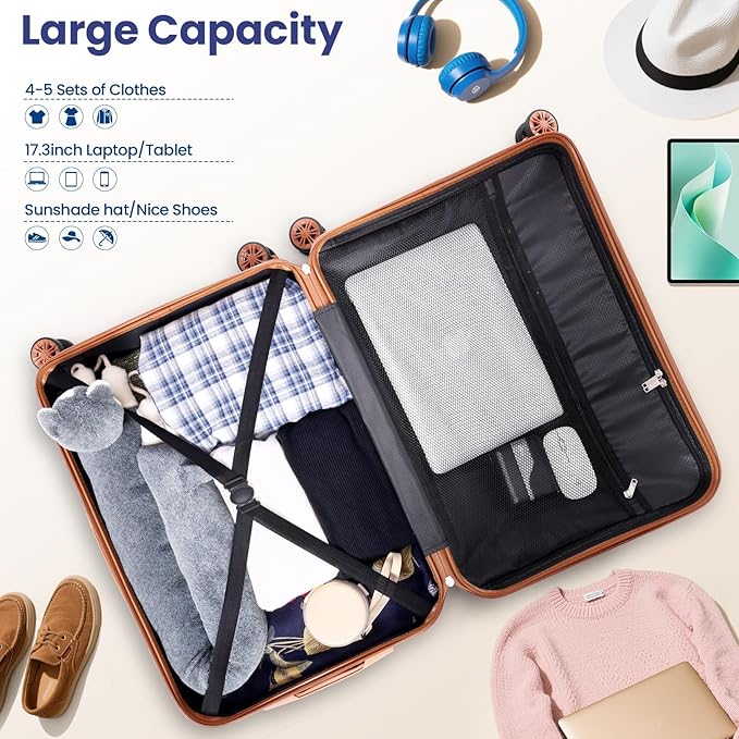 Hoteel 6 Piece Luggage Set (4-YEAR WARRANTY) Carry on ABS+PC Hard Shell Suitcase with Spinner Wheels & TSA Lock (Dark Blue)