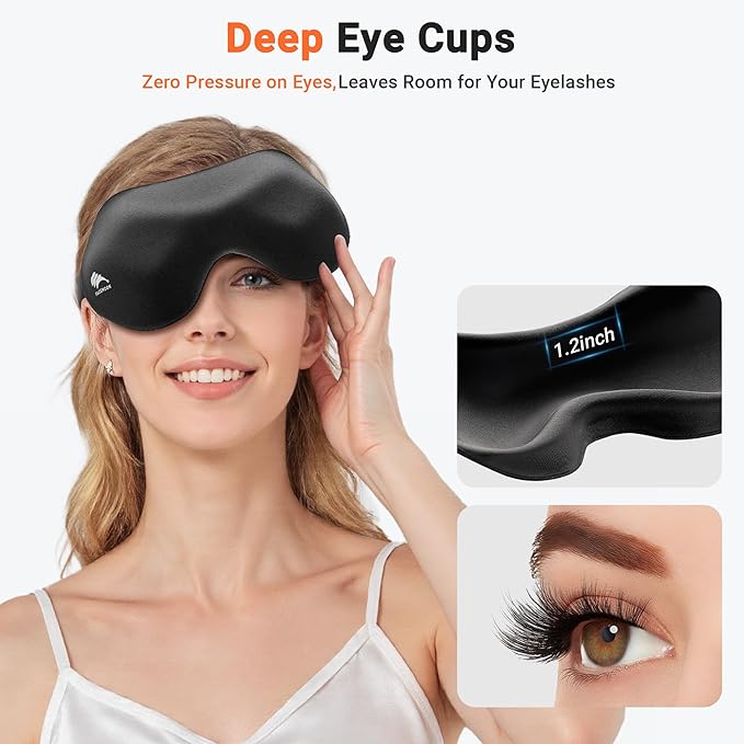 Sleep Eye Mask for Side Sleeper Men Women 3 Pack: 100% Blackout 3D Sleeping Mask - Zero Eye Pressure Eye Cover for Lash Extensions - Soft Eye Mask for Airplane Travel Essentials Night Adjustable Strap