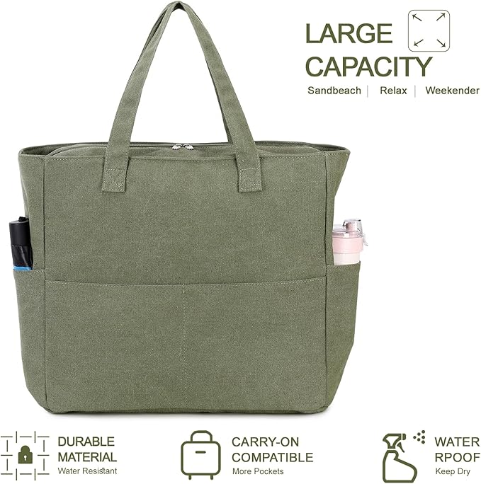 LEDAOU Large Beach Tote Bag Women Waterproof Sandproof Zipper Beach Tote Bag for Pool Gym Grocery Travel with Wet Pocket