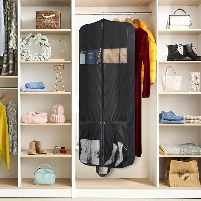 Zilink 60” Travel Garment Bags for Hanging Clothes Waterproof Long Garment Bags for Dresses with Accessory Pouch Suit Travel Bags with Adjustable Handles and Buckles for Suit Tuxedos Dresses Gowns