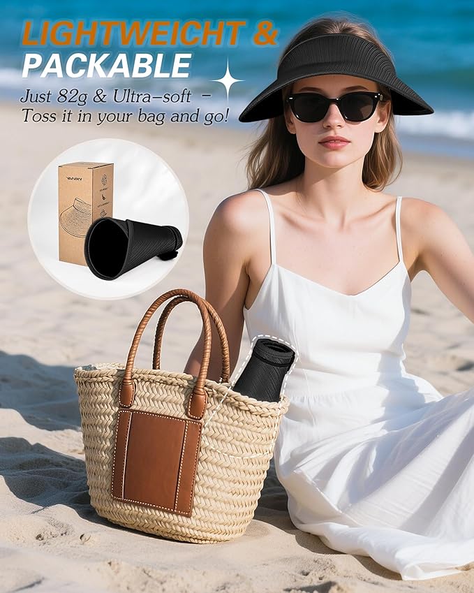 Sun Visor Hats for Women,UPF50+ Wide Brim Sun Hats Adjustable Foldable Beach Hats for Daily Travel