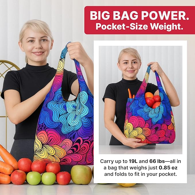 Nanobag Ultra-Lightweight Foldable Tote for Women & Men, Reusable Grocery & Travel Bag, Packable Collapsible Compact Market Essential (Standard Sketch)