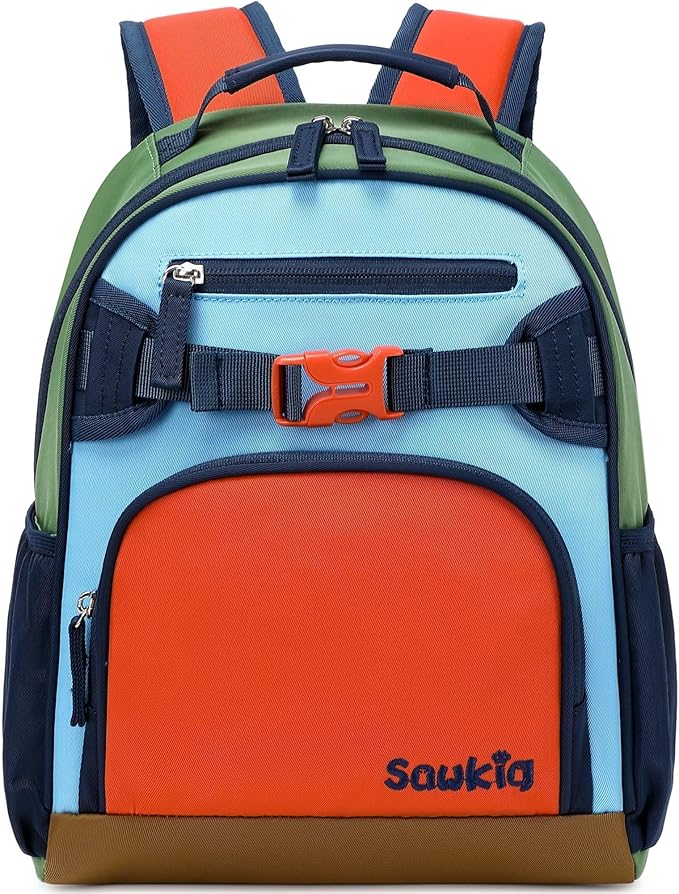 Cute Mini Toddler Backpacks for Boys 2-4 Little Kids Backpack Preschool Bookbag (Orange Blue)
