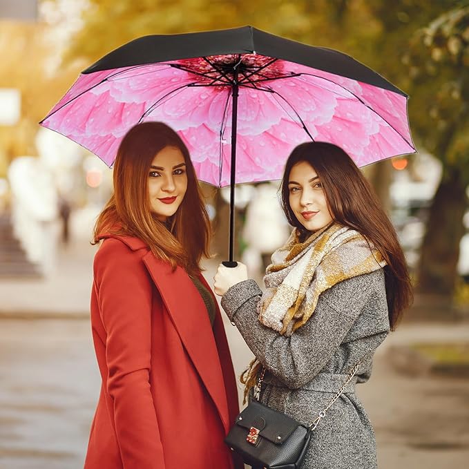 LLanxiry Compact Travel Umbrella, Mini Windproof Umbrellas for Rain & Sun, Small Lightweight Outdoor UV Umbrella, Portable Folding Umbrellas for Travel
