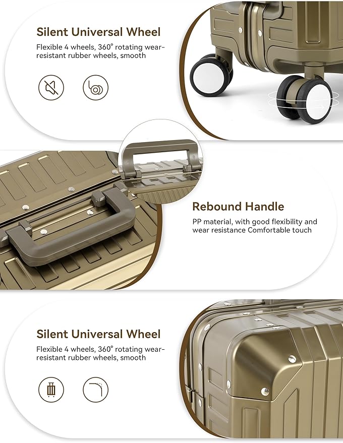Mvst Luggage Premium All Aluminum Magnesium Carry On 20'' Lightweight Metal,Suitcase with Spinner Wheels Built-in Toiletry Set, Luggage Protector（silvery） (Brown, 20inch)