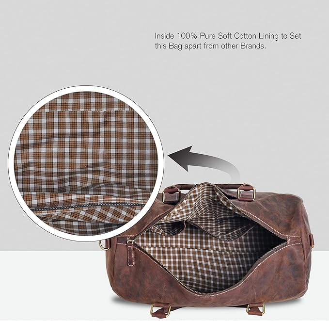 Genuine Leather Duffle Bag for Men | Vintage Weekender Travel Bag | Overnight Carry-On Luggage | Handmade Leather Gym Bag for Men
