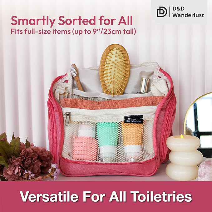 D&D Hanging Travel Toiletry Bag for Men and Women – Large Cosmetics, Makeup and Toiletries Organizer Kit with 10 Compartments, YKK Zippers, XXL Metal Swivel Hook, Water-Resistant Nylon