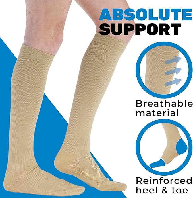 ABSOLUTE SUPPORT Cotton Compression Socks for Women & Men 20-30 mmhg Knee High