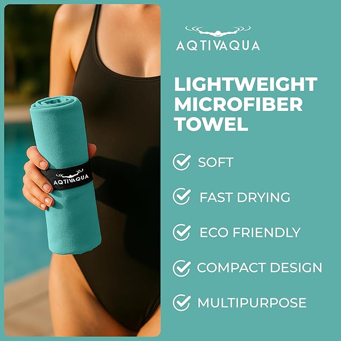 AqtivAqua Quick Dry Towel - Lightweight Microfiber Travel Towel w/Bag - Fast Drying Towel Set for Camping, Beach, Pool, Gym, Backpacking, Sports, Yoga & Swim Use, Hiking (Mint, L:30"x60")