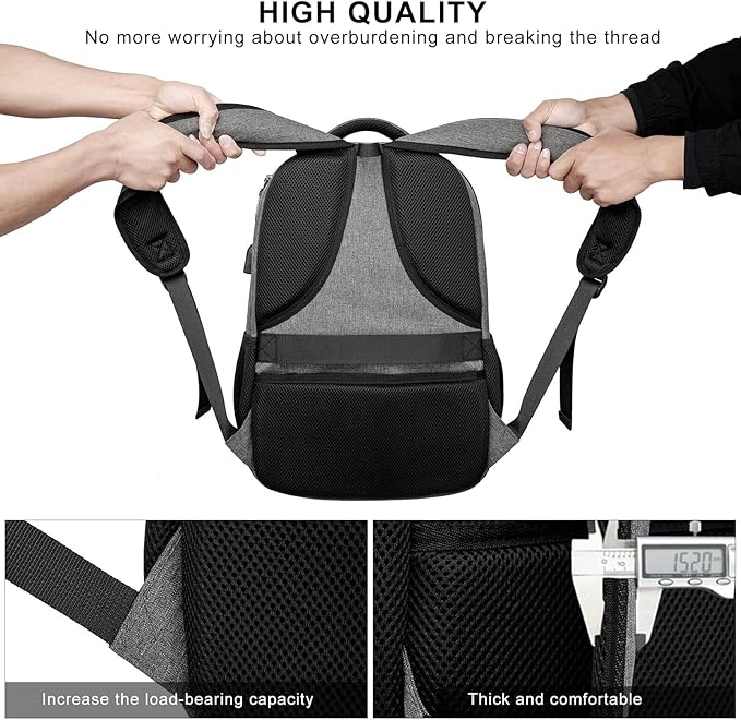 School Backpack for College Students & Teens - 15.6 Inch Laptop Backpack with USB Charging Port, Ergonomic Shoulder Straps, Water Resistant Travel Bookbag for Men, Women - Grey