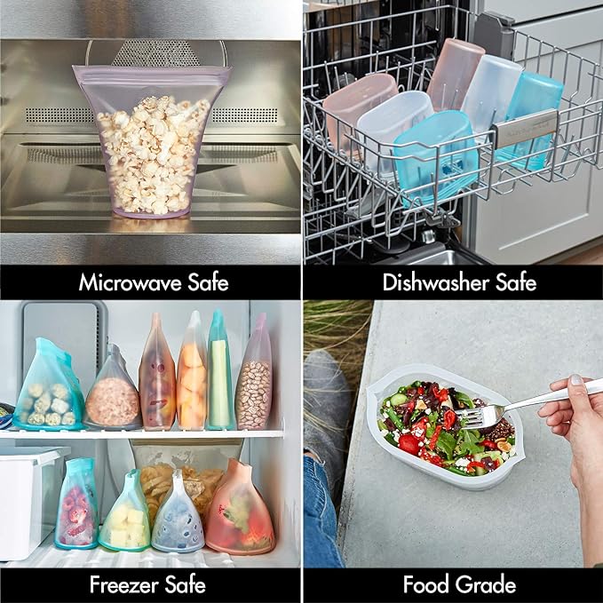 Zip Top Reusable Food Storage Bags | Small Dish [Lavender] | Silicone Meal Prep Container | Microwave, Dishwasher and Freezer Safe | Made in the USA