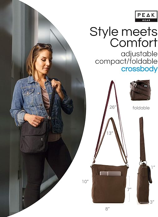 Peak Gear Crossbody Travel Purse with RFID Blocking Pocket and Lifetime Recovery Service. Nylon Shoulder Bag