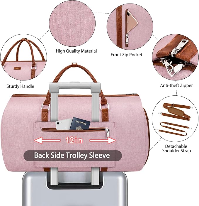 Convertible Garment Duffel Bag for Travel - Carry On Garment Bags With Toiletry Bag Large Weekender Bag for Men Women 2 in 1 Hanging Suitcase Suit Travel Duffel Overnight Bags 4pcs Set