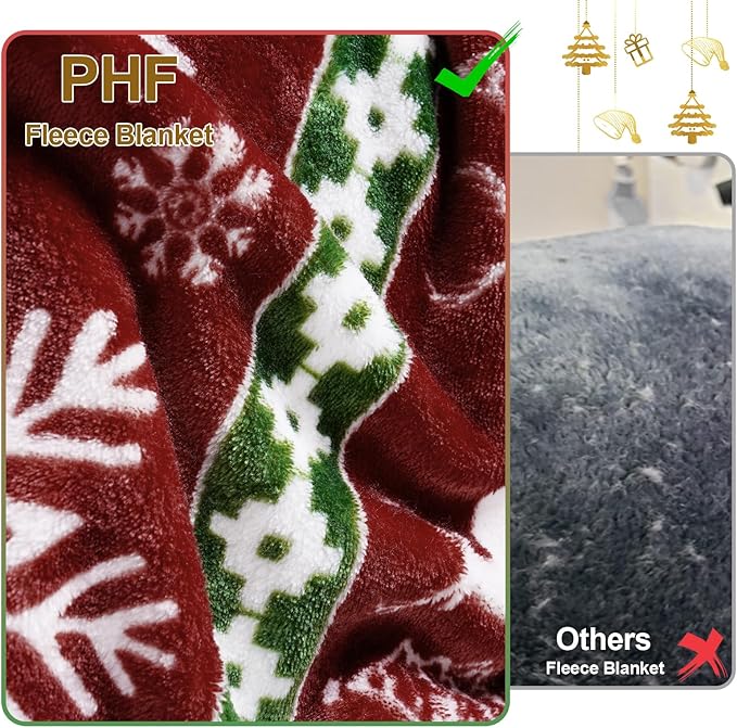 PHF Printed Fleece Blanket Twin Size, No Shed No Pilling Ultra Soft Plush Cozy Xmas Prints Theme Home Décor Flannel Blanket for Bed, Sofa, Couch and Gift, 66" x 90", Retro Christmas