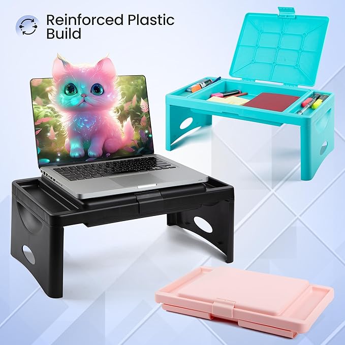 Loddie Doddie Foldable Lap Desk for Kids & Adults - Teal Blue Portable Plastic Table with Storage Pocket & Trays - Bed Desk, Car Tray & Travel Lap Table
