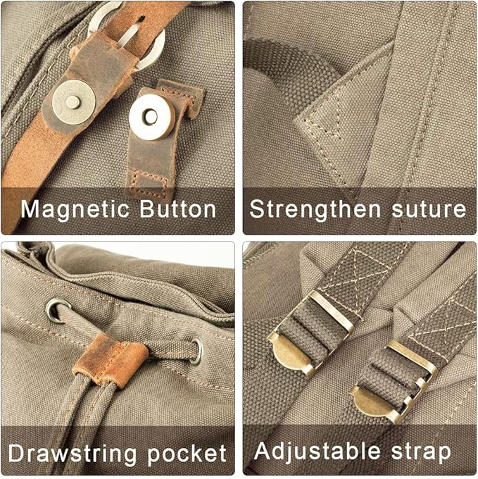 AUGUR High Capacity Canvas Vintage Backpack - for School College Hiking Travel 12-17" Laptop