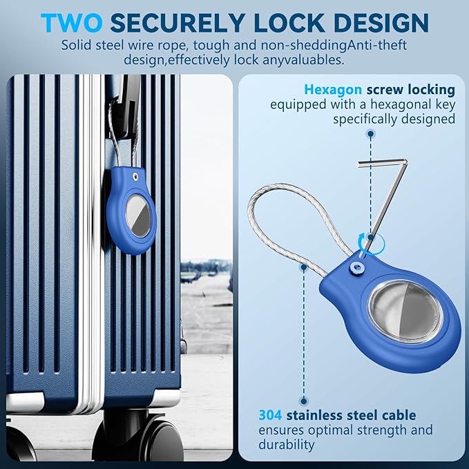 Waterproof Airtag Holder,Airtag Case with Secure Lock,Airtags Keychain for Apple Airtag,Anti-Lost Protective Cover Air tag Accessories for GPS Item Finder Tracker Luggage,Bag,Key,Pet,Cat Dog,Blue