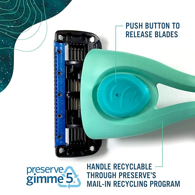 Preserve POPi Shave 5 Razor System Made with Recycled Ocean Plastic and 5-blade cartridge, Coral Pink, 1 Count
