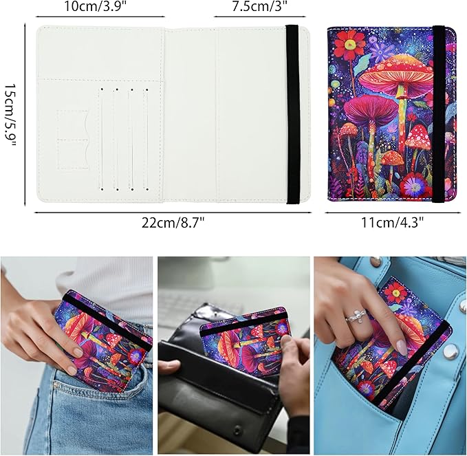Passport Holder for Women and Men PU Leather Passport Cover for Travel (Mushroom)