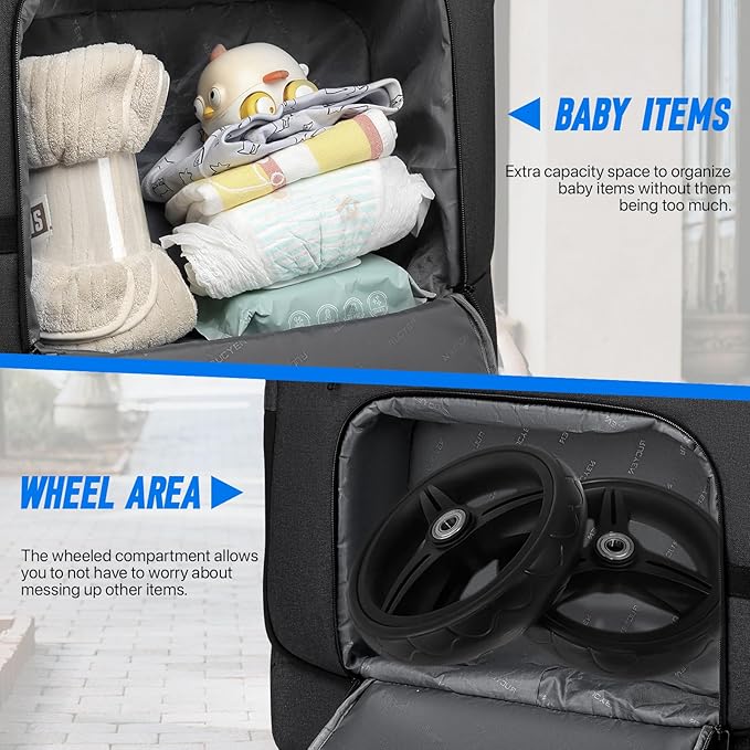 Padded Stroller Travel Bag with Wheels, Compatible with Nuna Mixx Next, UPPAbaby MINU V2 and MINU, Padded Stroller Storage Bag for Airplane, Foldable Gate Check Stroller Bag with Dual Handles