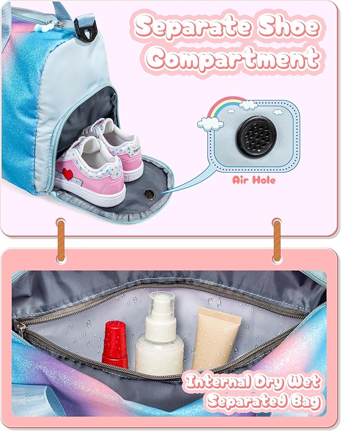 Gifts for Niece-Girl Gym Bag with Shoe Compartment, Kid Personalized Weekender Overnight Bags, Initial Travel Tote with Makeup Pouch, Birthday Gift for Sister Granddaughter (Letter J)