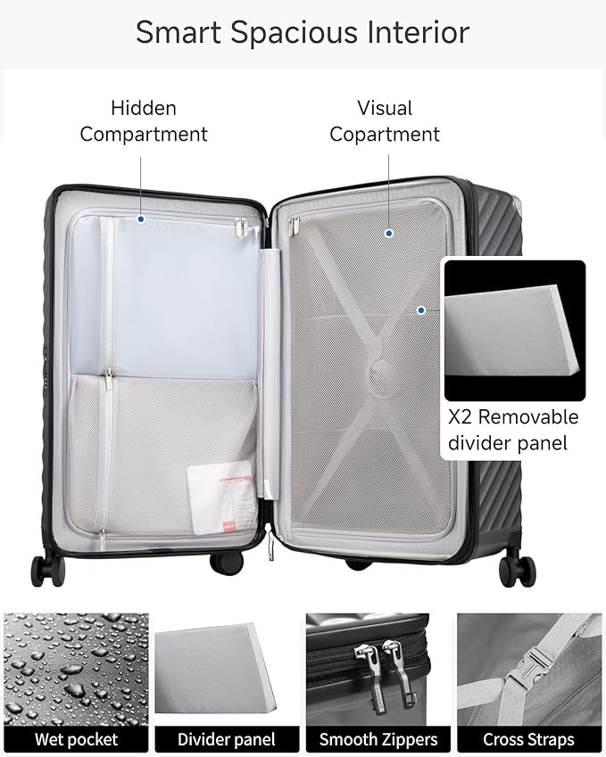 Trunk Luggage, Expandable PC Hard Shell Large Checked 28 Inch Suitcase with Shock - Absorbing Wheels & TSA Lock, Charcoal Metallic, 91L - 105L
