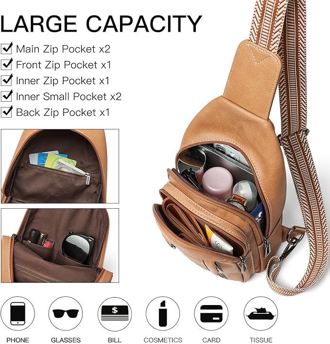 7L Sling Bag for Women Men Leather Small Sling Backpack Daypack Anti Theft Fanny Pack Crossbody Purse Travel