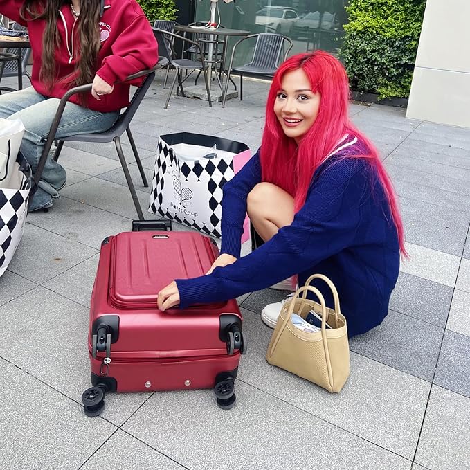 Carry On Luggage, 20 Inch Top Opening Aluminum Frame Lightweight Airline Approved ABS+PC Hard Shell Suitcases with Silent Wheels, TSA Lock, Front Pocket & Wet-dry Separated Six-piece Set