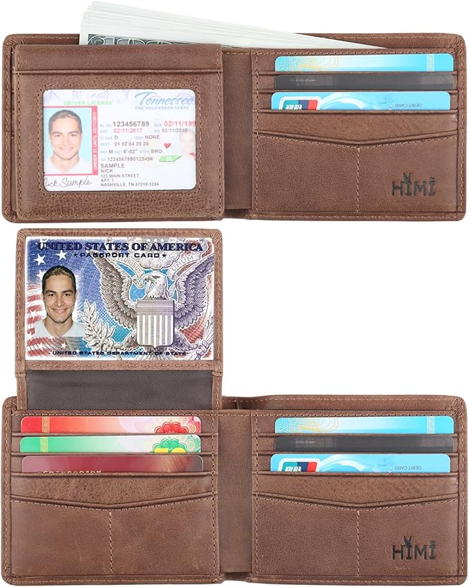 Wallet for Men-Genuine Leather RFID Blocking Bifold Stylish Wallet With 2 ID Window