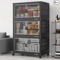 BROVIEW 300Qt Stackable Storage Bins with Lid, Extra Large Closet Organizer Collapsible Drawer Boxes with Wheels, Folding Plastic Cabinet Containers for Home Kitchen Room Organization, 3Pack Black