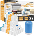 Vacuum Storage Bags with Electric Pump, 22 Pack (3 Jumbo/3 Large/8 Medium/8 Small) Vacuum Seal Space Saver Bags for Clothing, Pillows, Blanket, Bedding, Comforters