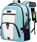 LOVEVOOK Travel Laptop Backpack Waterproof Anti Theft Backpack with Lock and USB Charging Port Large Computer Business Backpack for Women College Backpack (17 inch,Paleturquoise & White