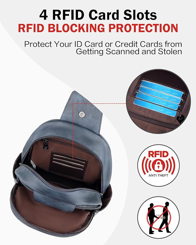 FADEON Large Sling Bag for Women, Leather Crossbody Purse Designer Anti Theft Sling Backpack, RFID Fanny Packs for Travel