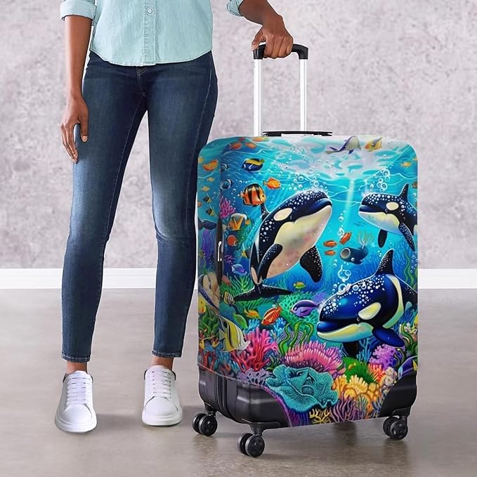 Killer Whale Luggage Cover Elastic Universal Luggage Covers for Suitcase Fit 30-32 Inch Zip Closure Suitcase Cover Protector for Travel Business Anti-Scratch Baggage Covers Case