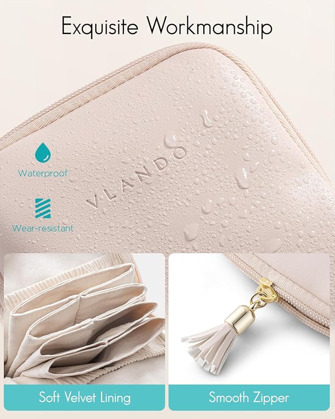 Vlando Small Travel Jewelry Organizer,Jewelry Pouch Bags,Velvet Jewelry Storage Bag for Bracelet Rings Earring,Portable Jewelry Travel Case for Traveler-Apricot Pink