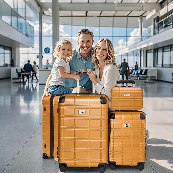 Luggage Sets 4 Piece, ABS PC Lightweight Suitcases with Wheels, Hardshell Luggage Sets Suitcase set with TSA Lock Orange (12in 20in 24in 28in)