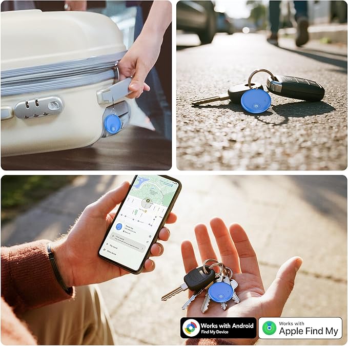 FindTag Duo - Dual System Tracker for iOS or Android, Bluetooth Tracking Tag/Key Finder/Luggage Tracker/Item Locator, Compatible with iOS Find My or Google Find Hub App (Bule)