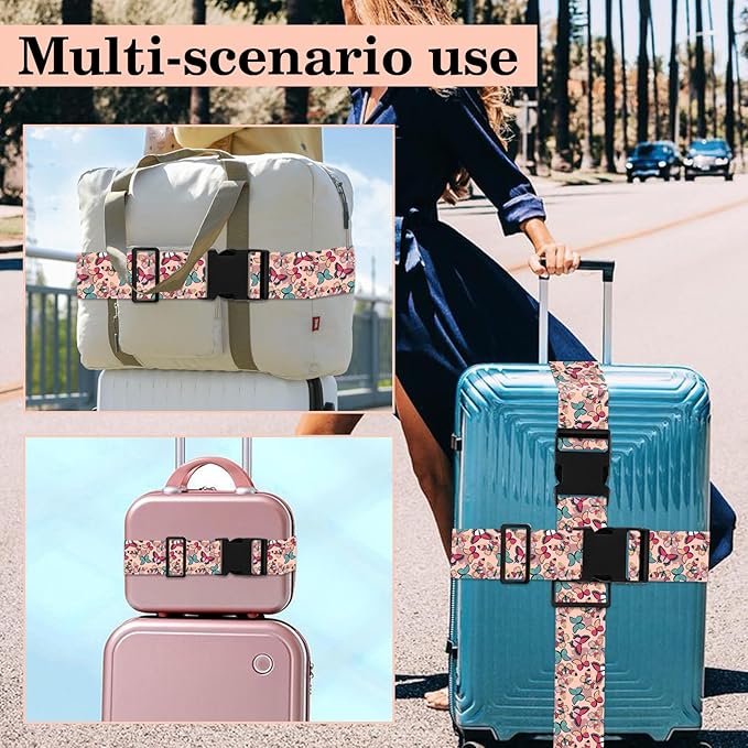 Butterfly Luggage Straps for Suitcases TSA Approved, Luggage Identifiers for Suitcase, Adjustable Suitcase Strap for Baggage Security with Cute Patten, Travel Necessary Accessories (2Pack)