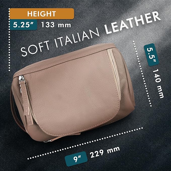 ELIZO Premium REAL Leather Toiletry Bag for Men Dopp Kitt Hanging Mens Toiletry Large TSA Toiletries Bag Shaving Grooming Bag Organizer Cream
