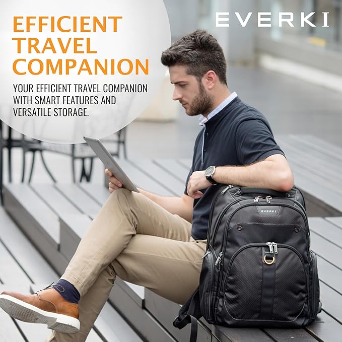 EVERKI 32L Atlas Business Laptop Backpack – Adjustable Compartment for Work, Travel-Friendly Business & Office Backpack for Men & Women, College, Durable Computer Bag, Fits 13"-17.3", Black