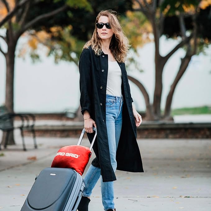 Lightweight Travel Blanket - Premium & Compact Airplane Wearable Blanket with Neck Snaps, Cozy Foot Pockets, Zipper Pouch - Converts into Soft Pillow - Designed for Ultimate Comfort - Scarlet